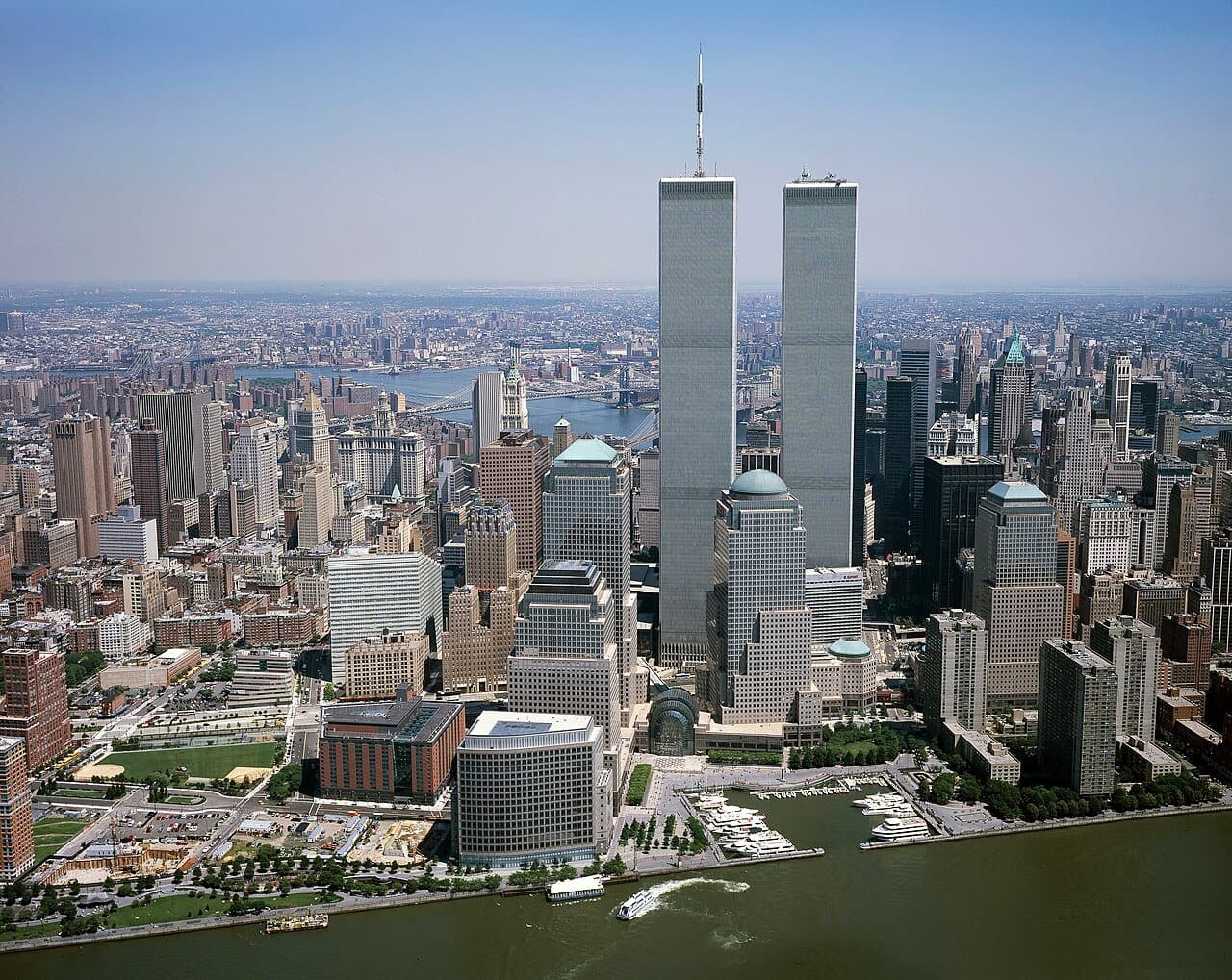 Lower Manhattan with the World Trade Center twin towers, 2001
